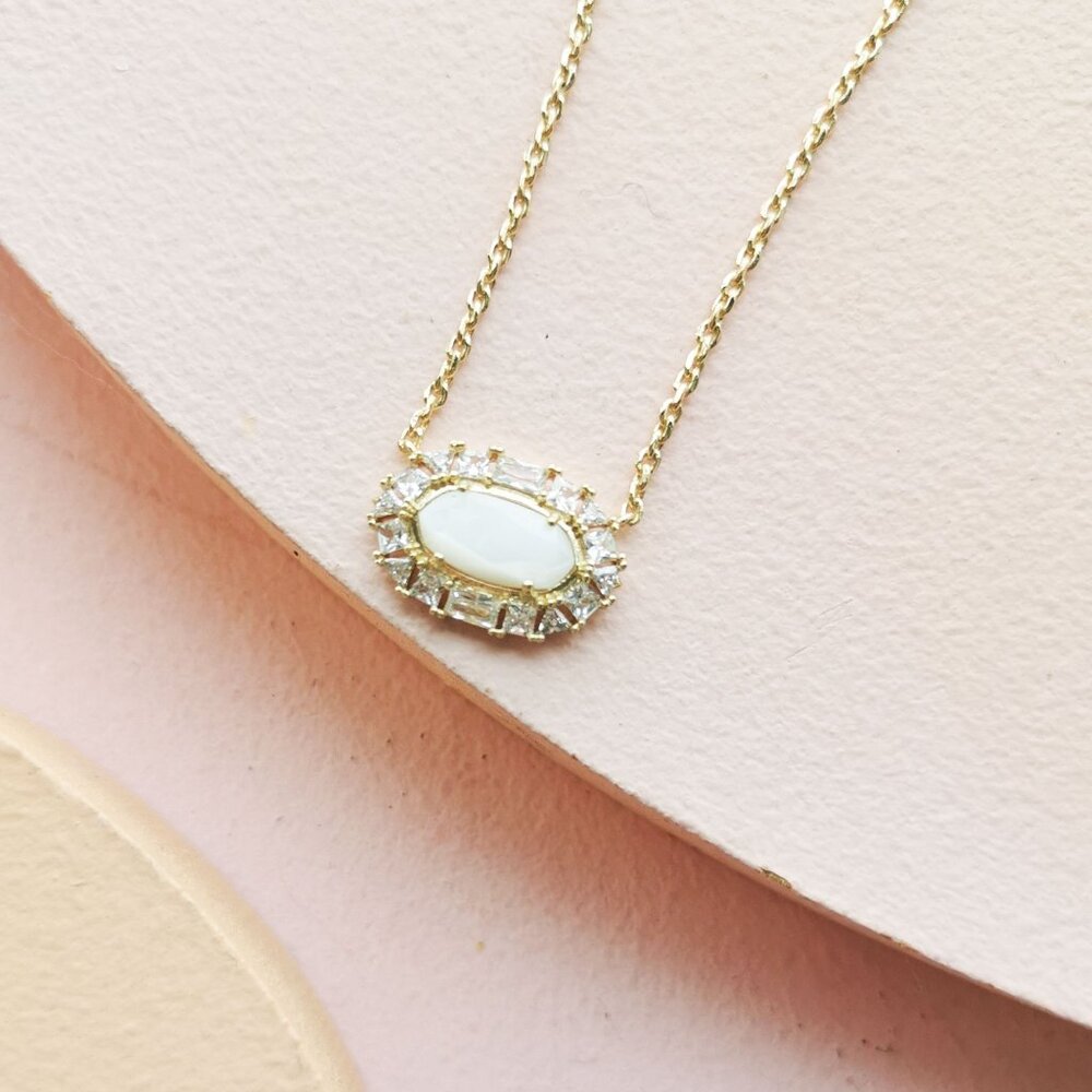Kendra Scott - Elisa Crystal Frame Ivory Mother-of-Pearl Gold Necklace - NEW